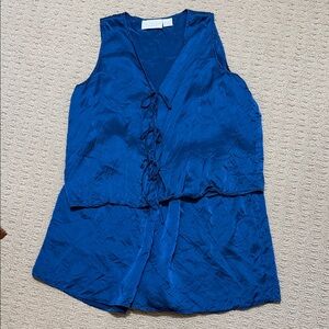 Victoria's Secret Silk Deep Teal Blue Tie-Front Camisole (Damaged Bottoms)